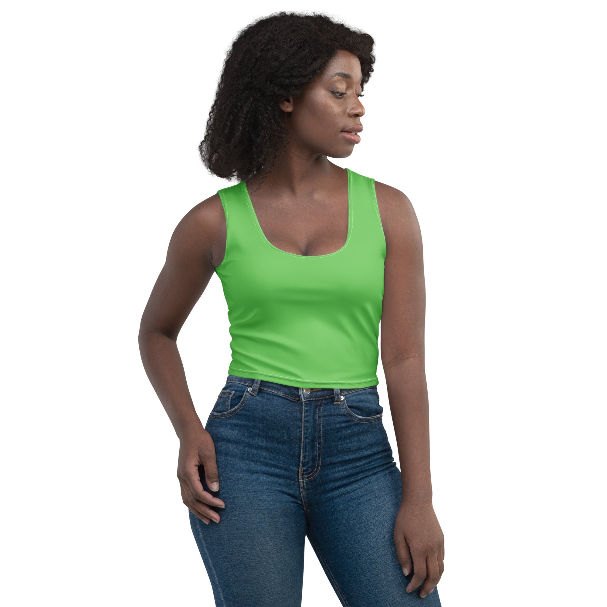 Women's Green Buttery Soft Crop Top- Quick-Drying UPF 50+ Stretch Top