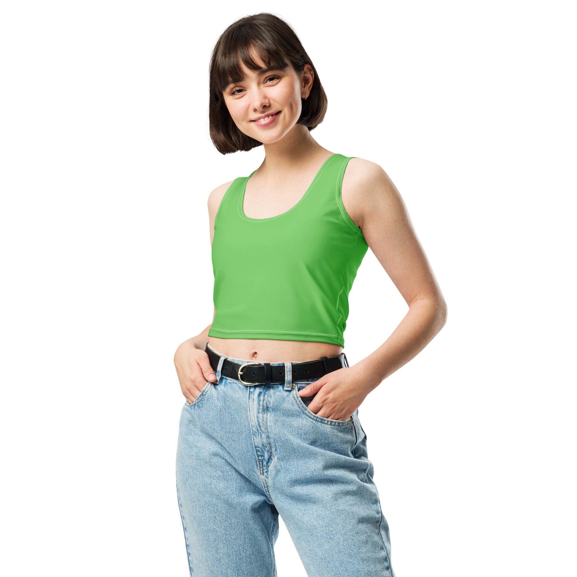 Women's Green Buttery Soft Crop Top- Quick-Drying UPF 50+ Stretch Top