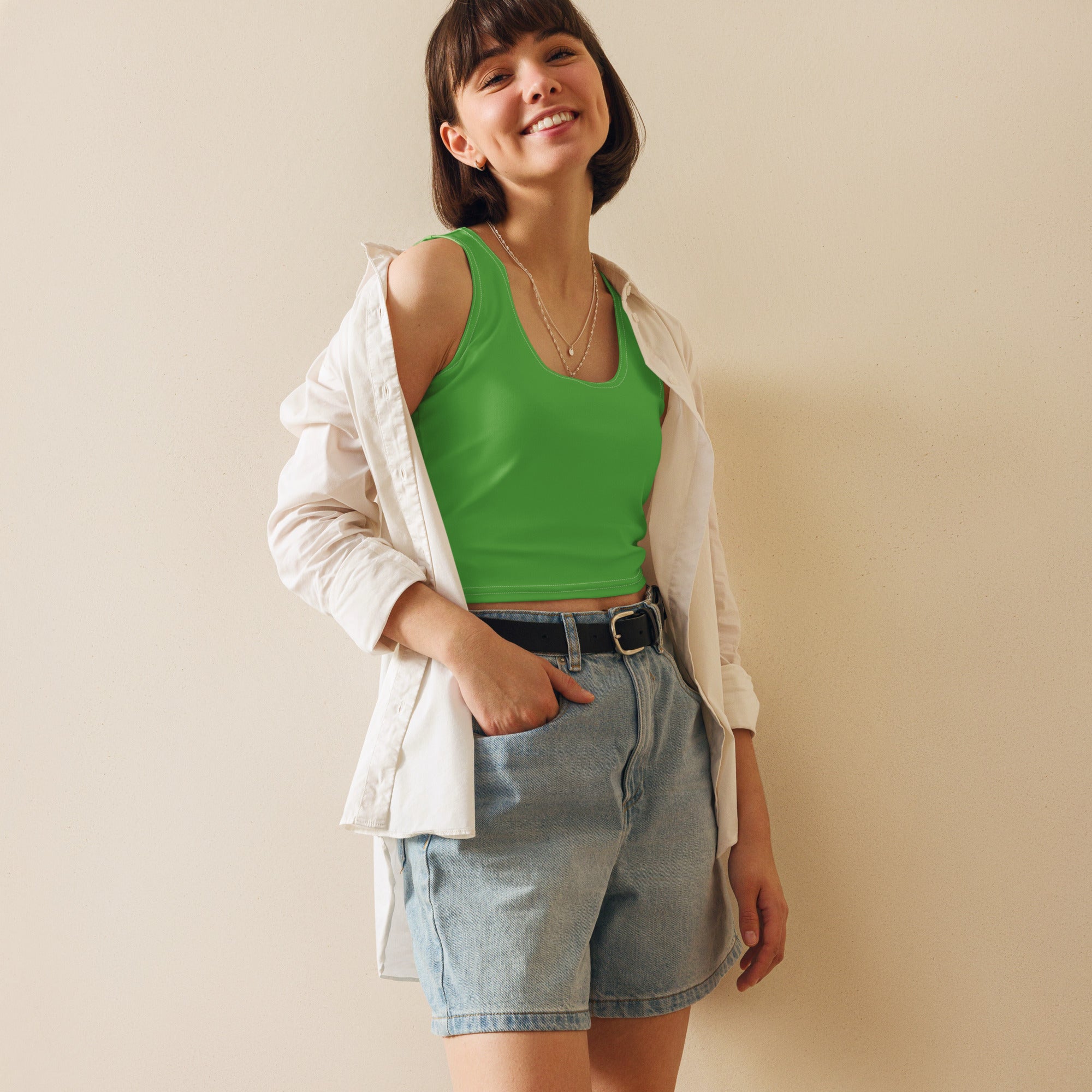 Women's Green Buttery Soft Crop Top- Quick-Drying UPF 50+ Stretch Top