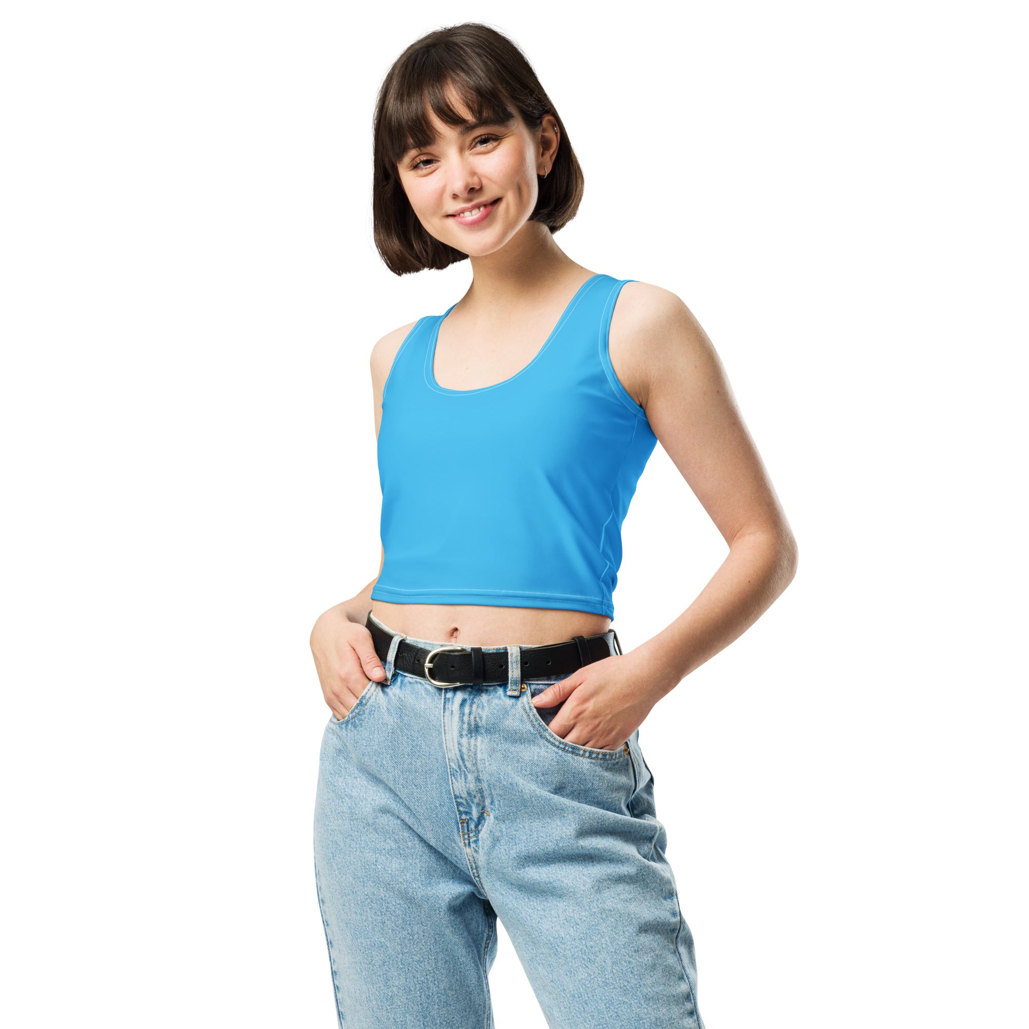Women's Light Blue Buttery Soft Crop Top- Quick-Drying UPF 50+ Stretch Top