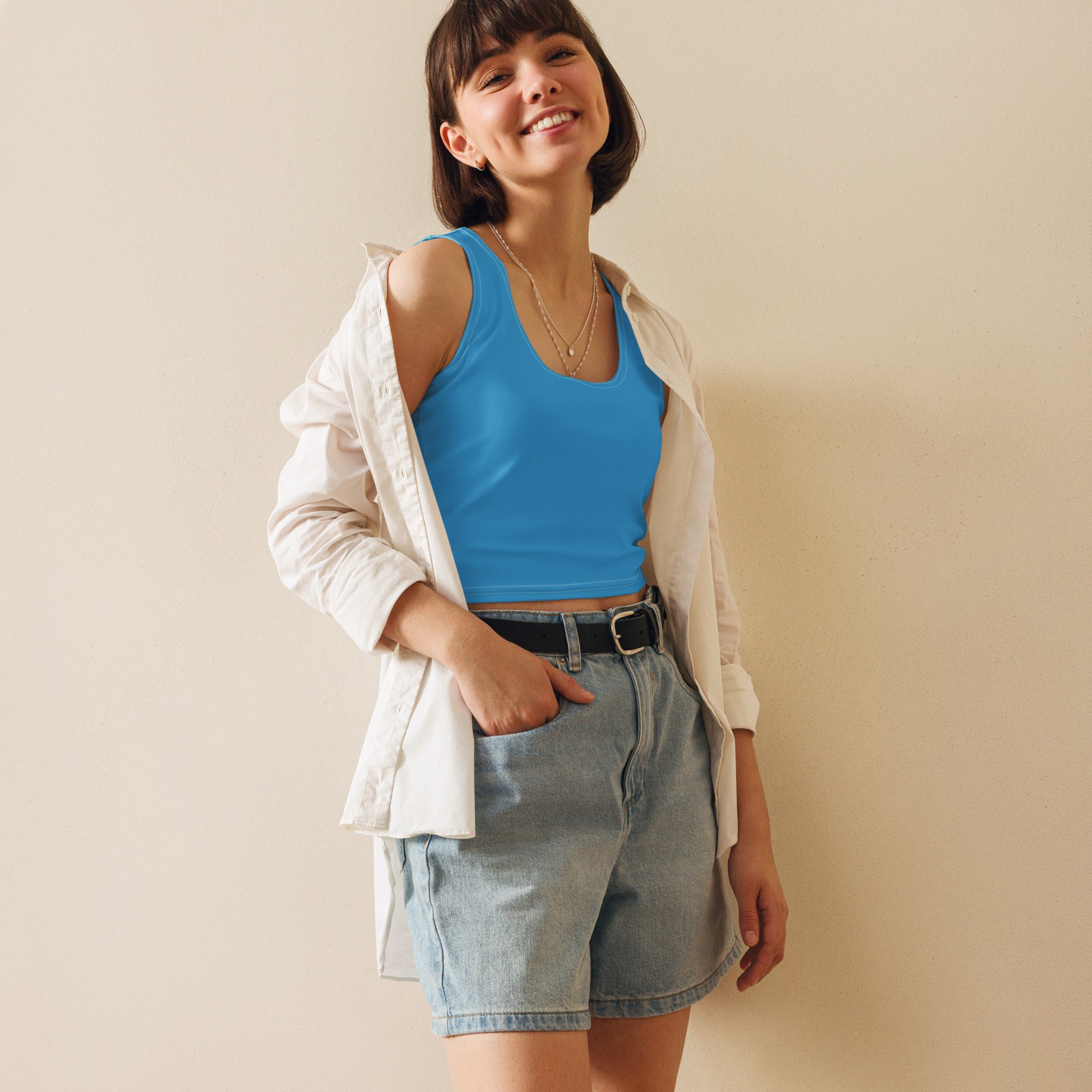 Women's Light Blue Buttery Soft Crop Top- Quick-Drying UPF 50+ Stretch Top