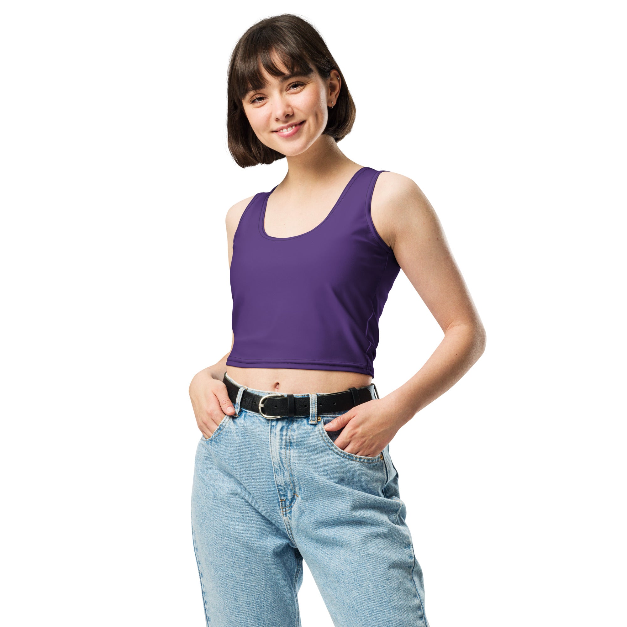 Women's Dark Purple Buttery Soft Crop Top- Quick-Drying UPF 50+ Stretch Top