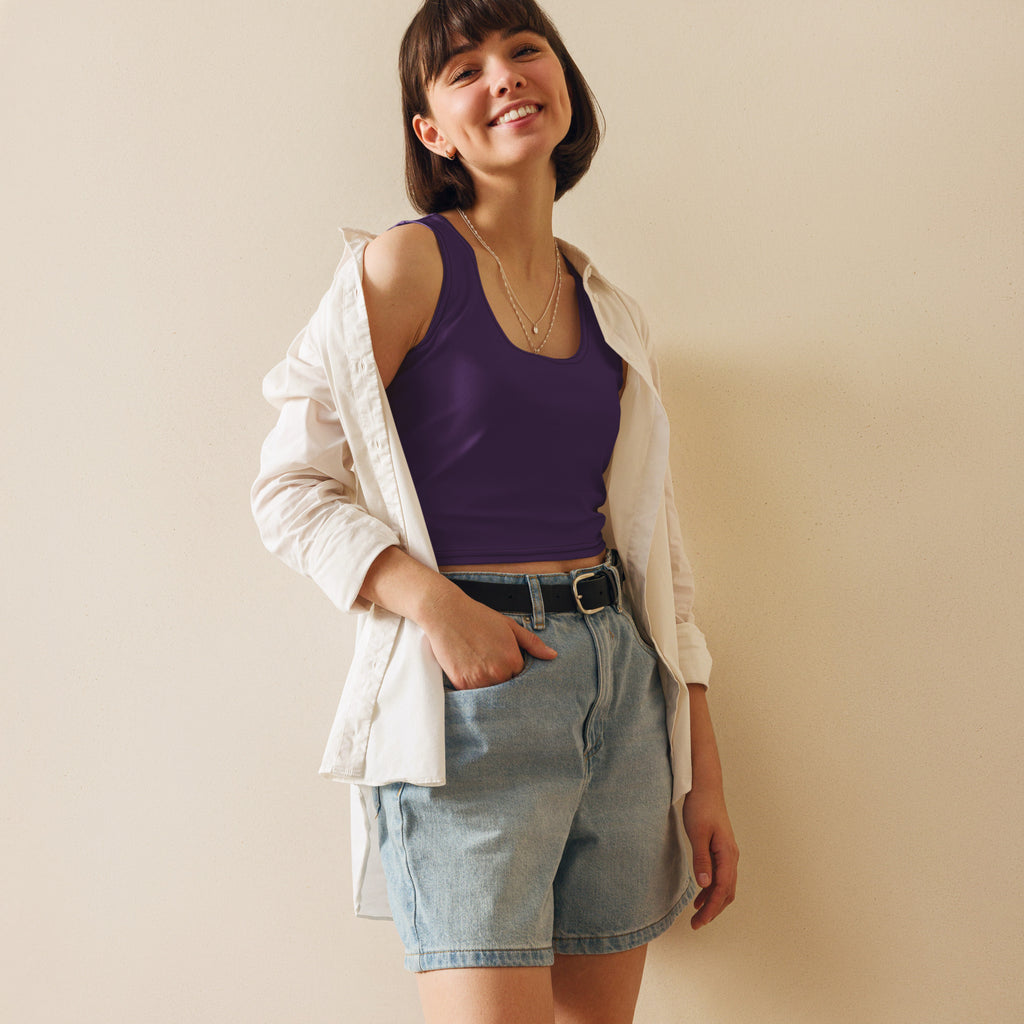 Women's Dark Purple Buttery Soft Crop Top- Quick-Drying UPF 50+ Stretch Top