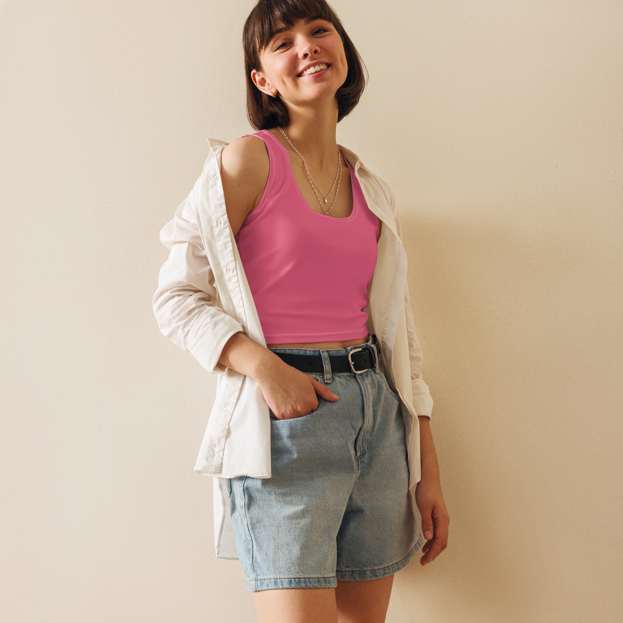 Women's Pink Buttery Soft Crop Top- Quick-Drying UPF 50+ Stretch Top