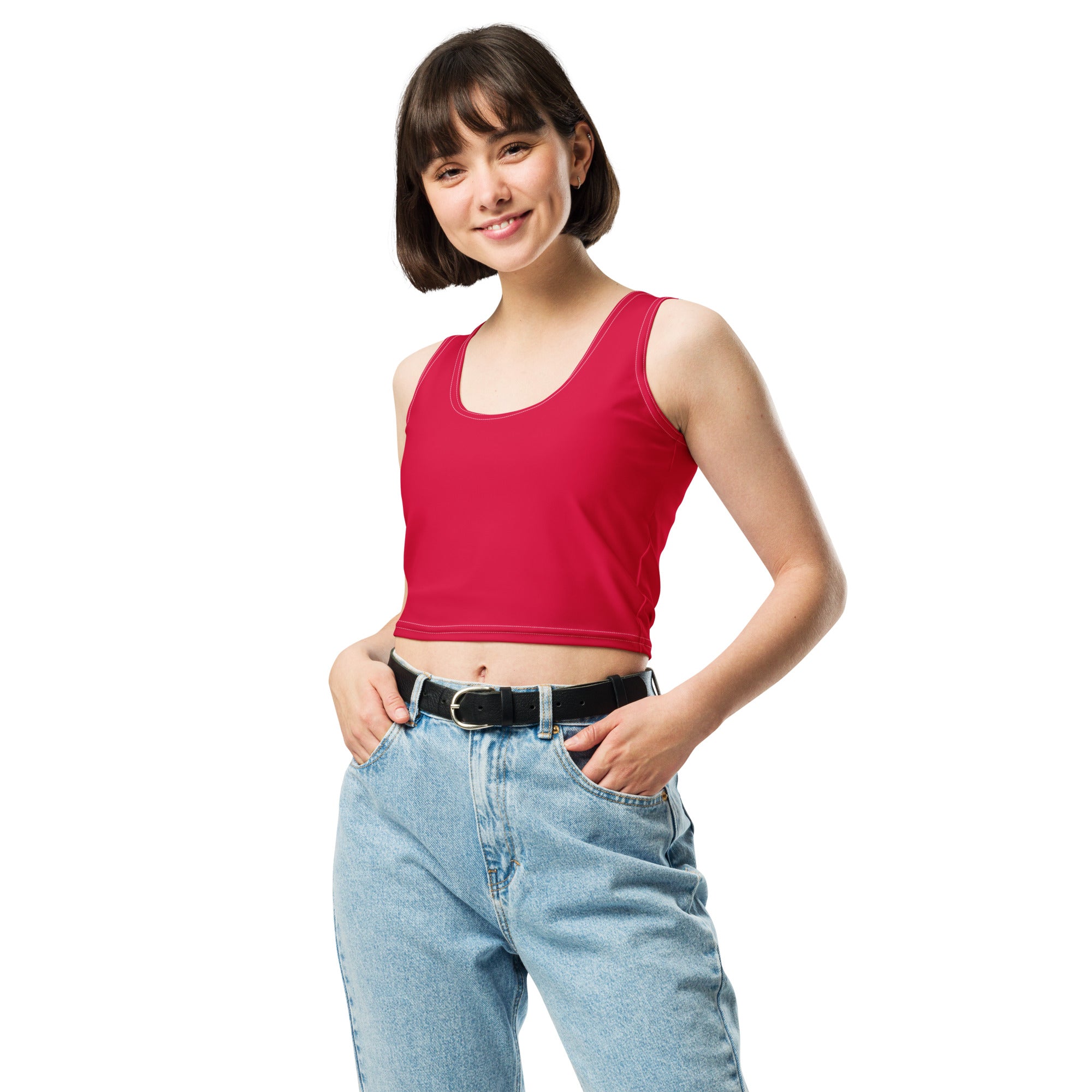 Women's Crimson Red Buttery Soft Crop Top- Quick-Drying UPF 50+ Stretch Top