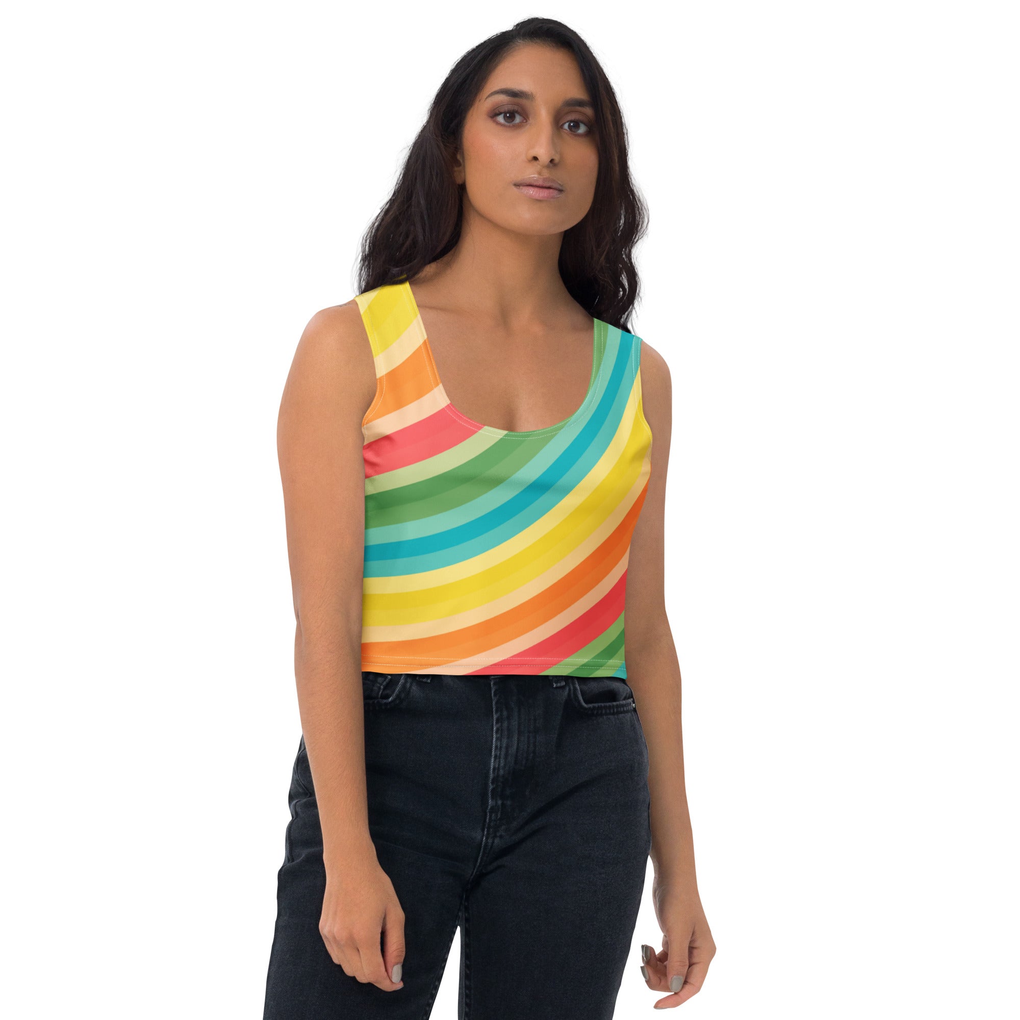 Women's Curved Rainbow Buttery Soft Crop Top- Quick-Drying UPF 50+ Stretch Top