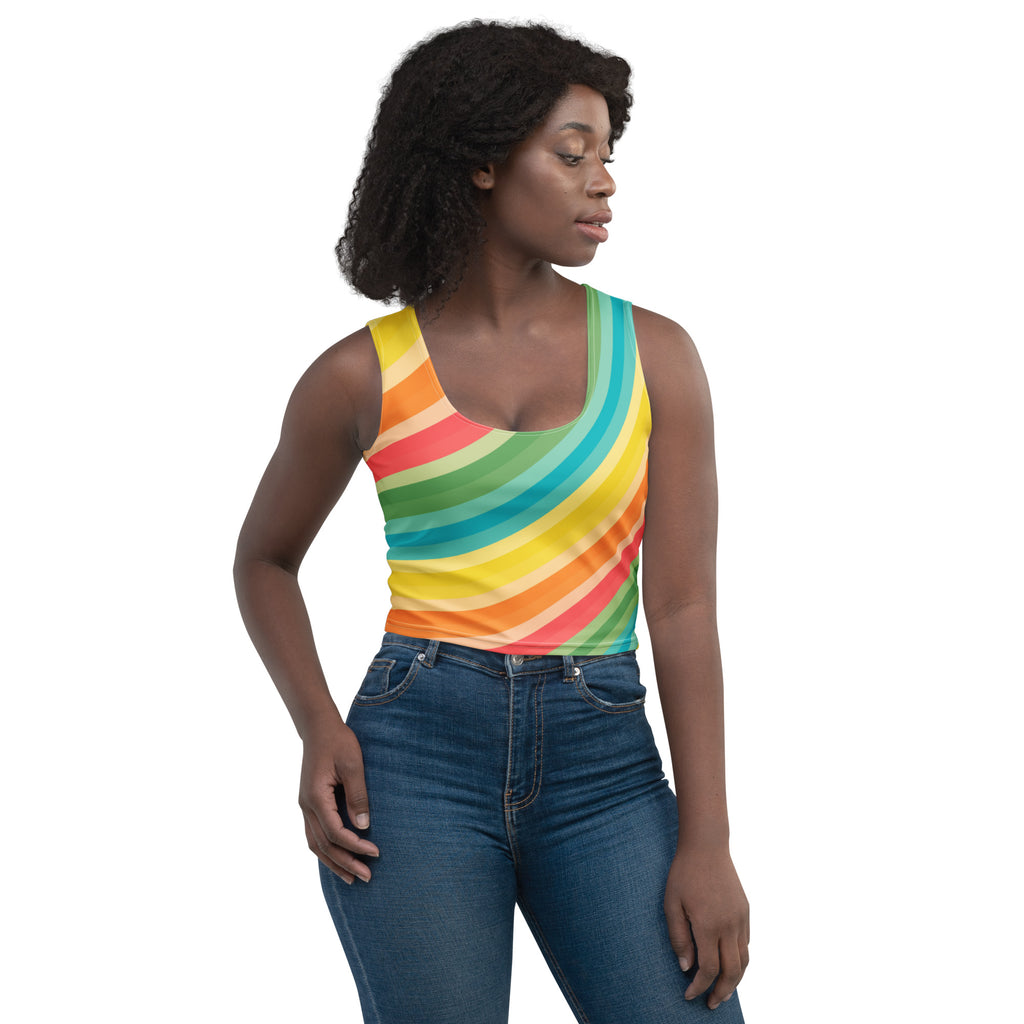 Women's Curved Rainbow Buttery Soft Crop Top- Quick-Drying UPF 50+ Stretch Top