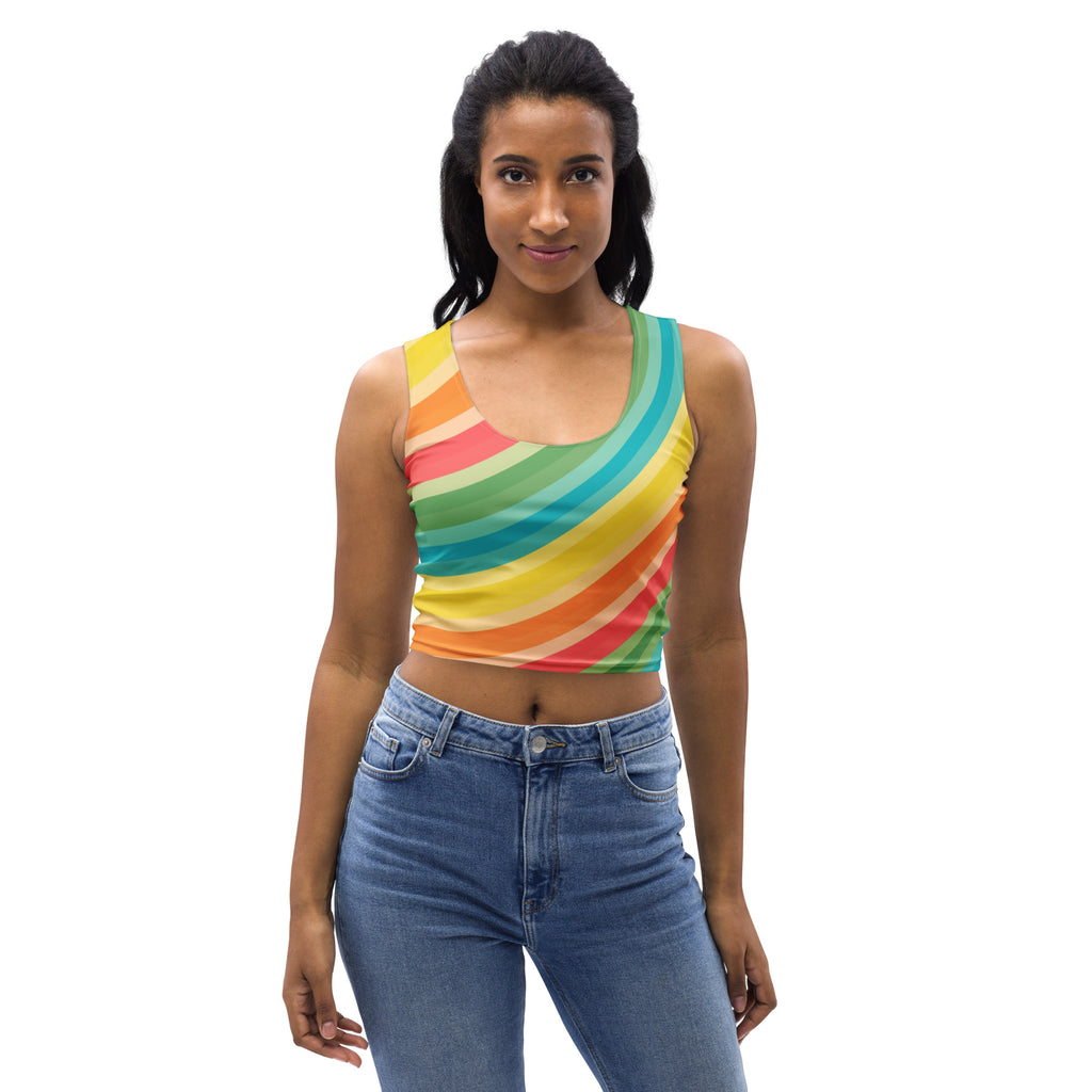 Women's Curved Rainbow Buttery Soft Crop Top- Quick-Drying UPF 50+ Stretch Top