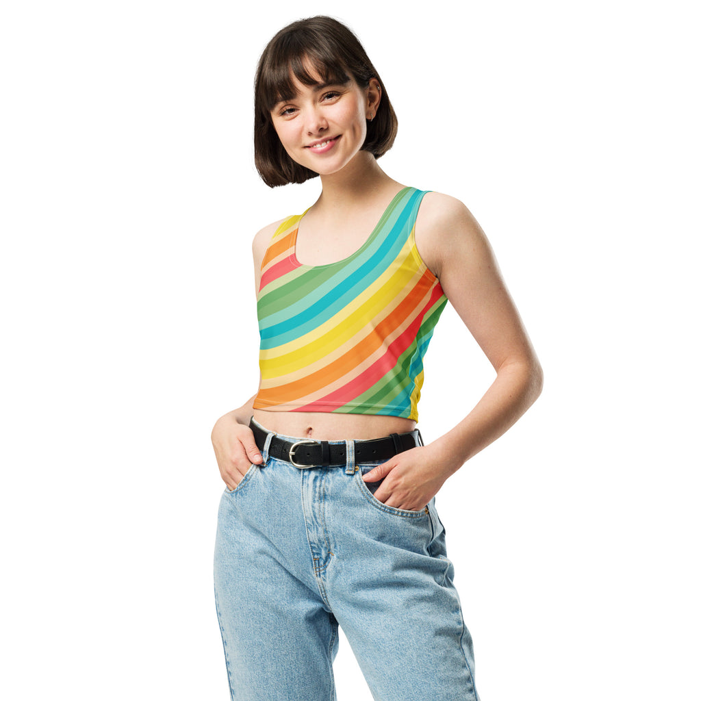 Women's Curved Rainbow Buttery Soft Crop Top- Quick-Drying UPF 50+ Stretch Top