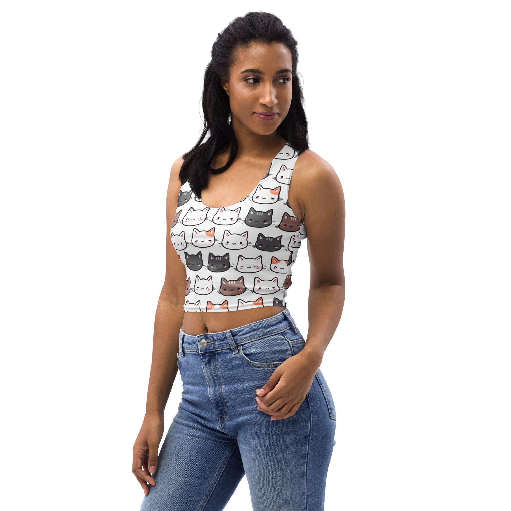 Women's Cute Cat Faces Buttery Soft Crop Top