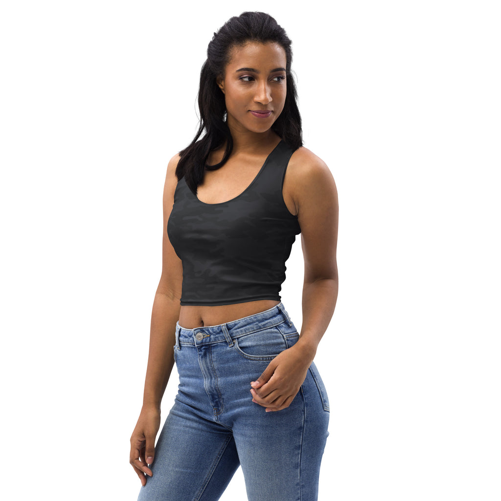 Women’s black camouflage buttery soft crop top made of soft fabric perfect for casual wear
