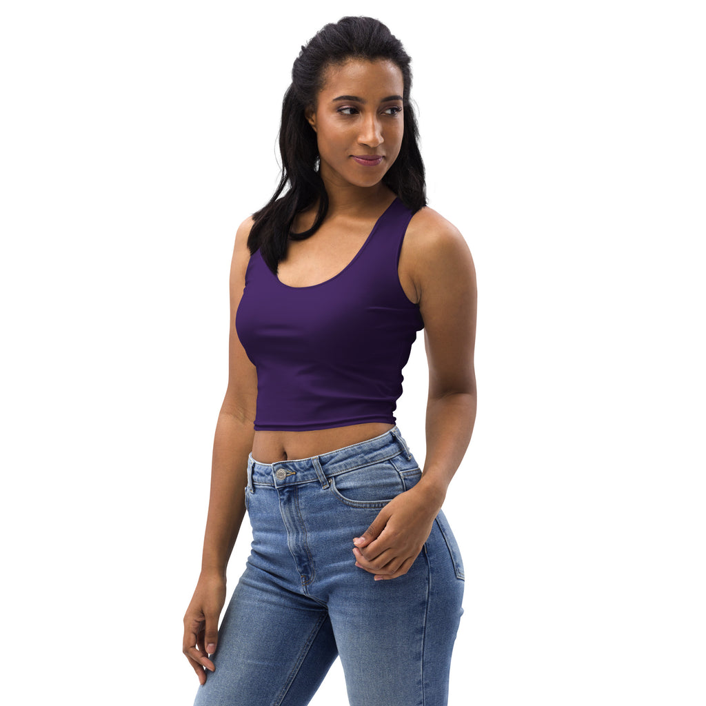 Women’s dark purple buttery soft crop top with scoop neckline and fitted silhouette