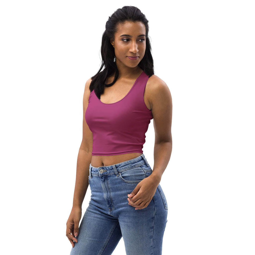 Women’s deep pink buttery soft crop top in fitted magenta with scoop neckline and seamless construction