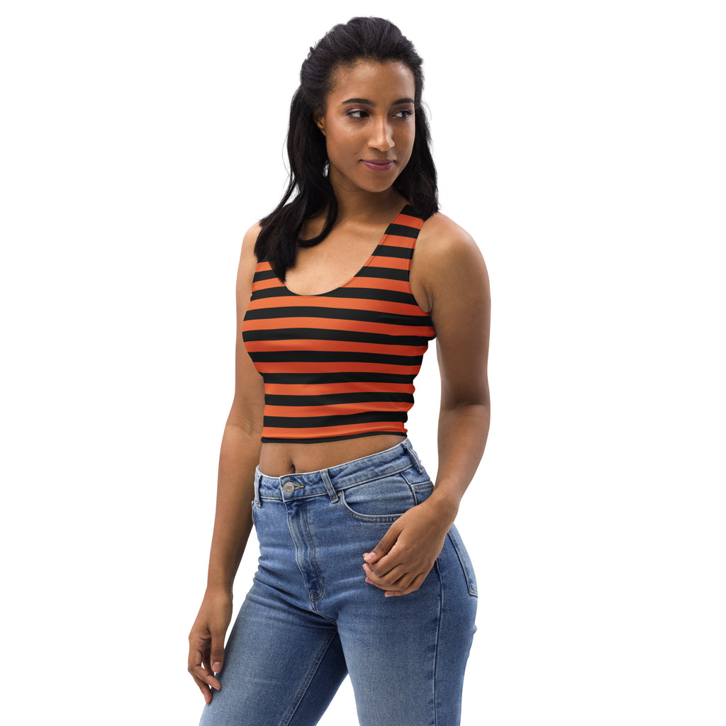 Women's Black & Orange Halloween Striped Buttery Soft Crop Top