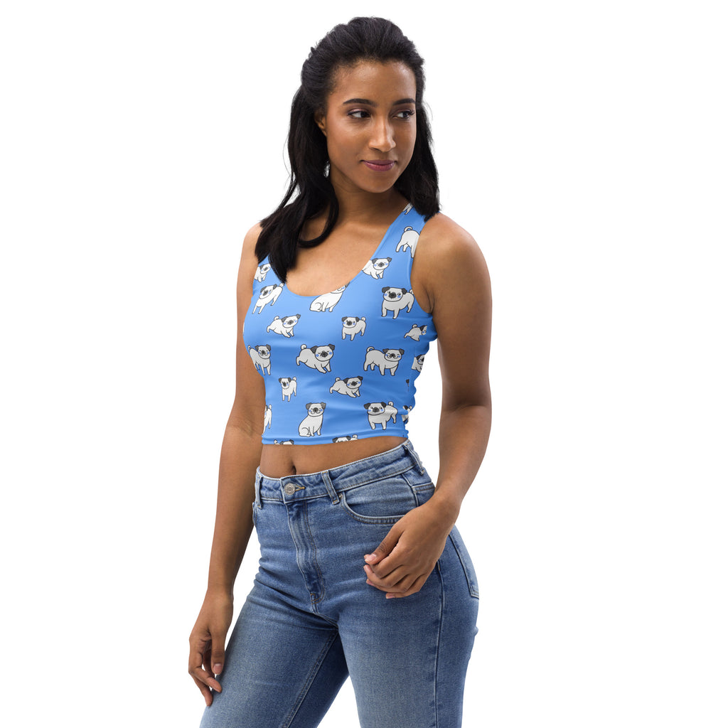 Women's Blue Pug Buttery Soft Crop Top