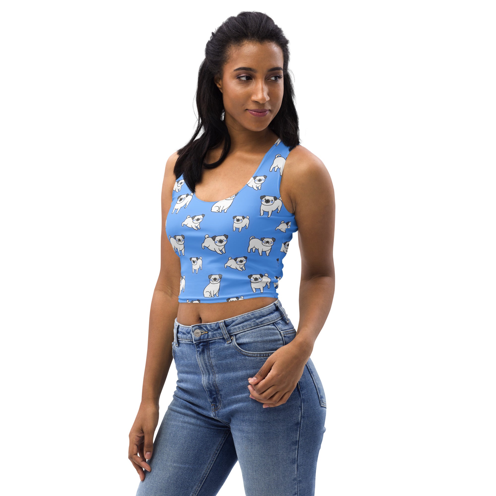 Women's Blue Pug Buttery Soft Crop Top