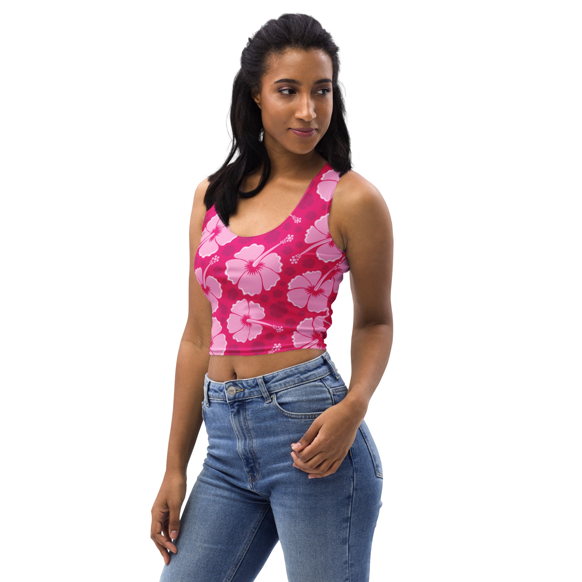 Women's Tropical Pink Hibiscus Buttery Soft Crop Top