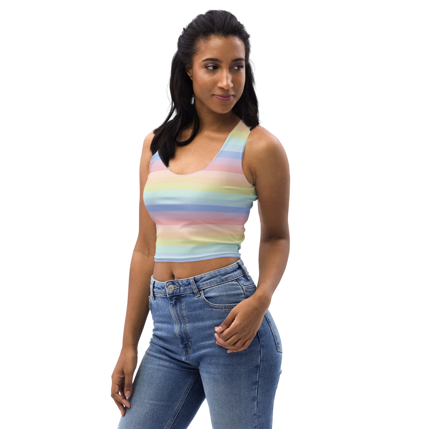 Women's Striped Pastel Rainbow Buttery Soft Crop Top