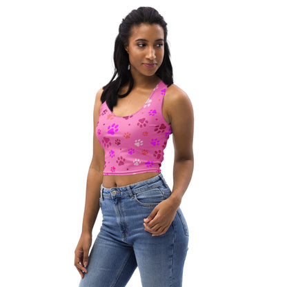 Women's Pink Paw Print Buttery Soft Crop Top
