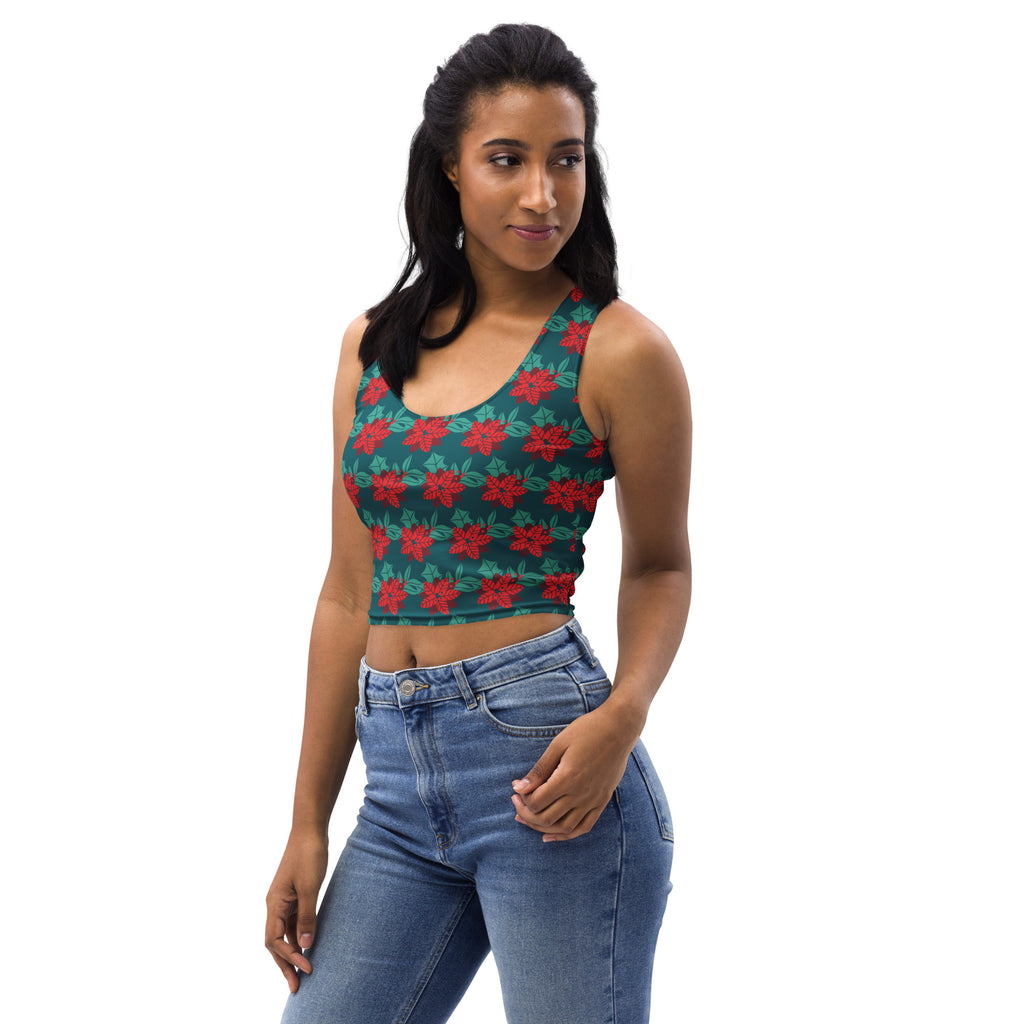 Women’s green and red poinsettia flower buttery soft crop top perfect for christmas wear