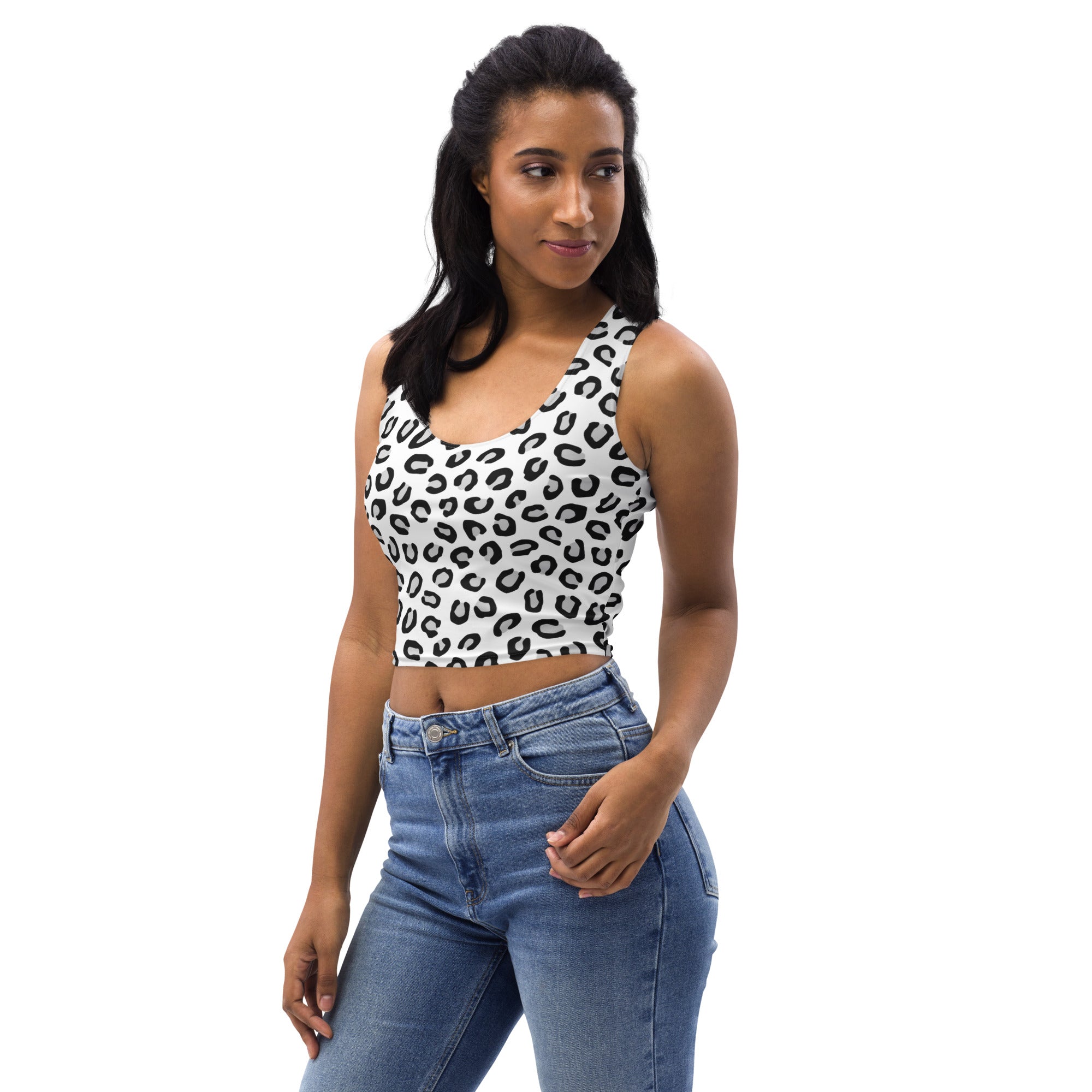 Women's White Leopard Print Buttery Soft Crop Top