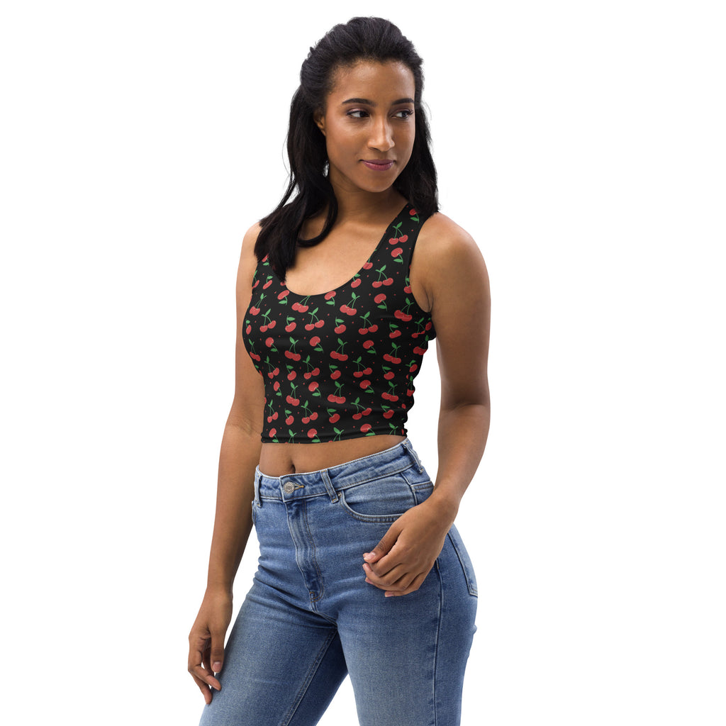 Women's Red Cherry Print Buttery Soft Crop Top