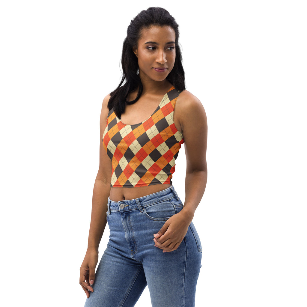 Women's Orange Plaid Argyle Buttery Soft Crop Top