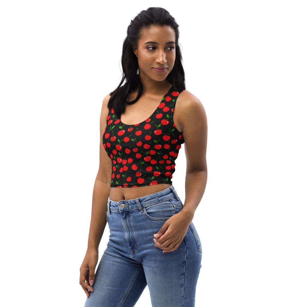 Women's Cherry Pattern Buttery Soft Crop Top