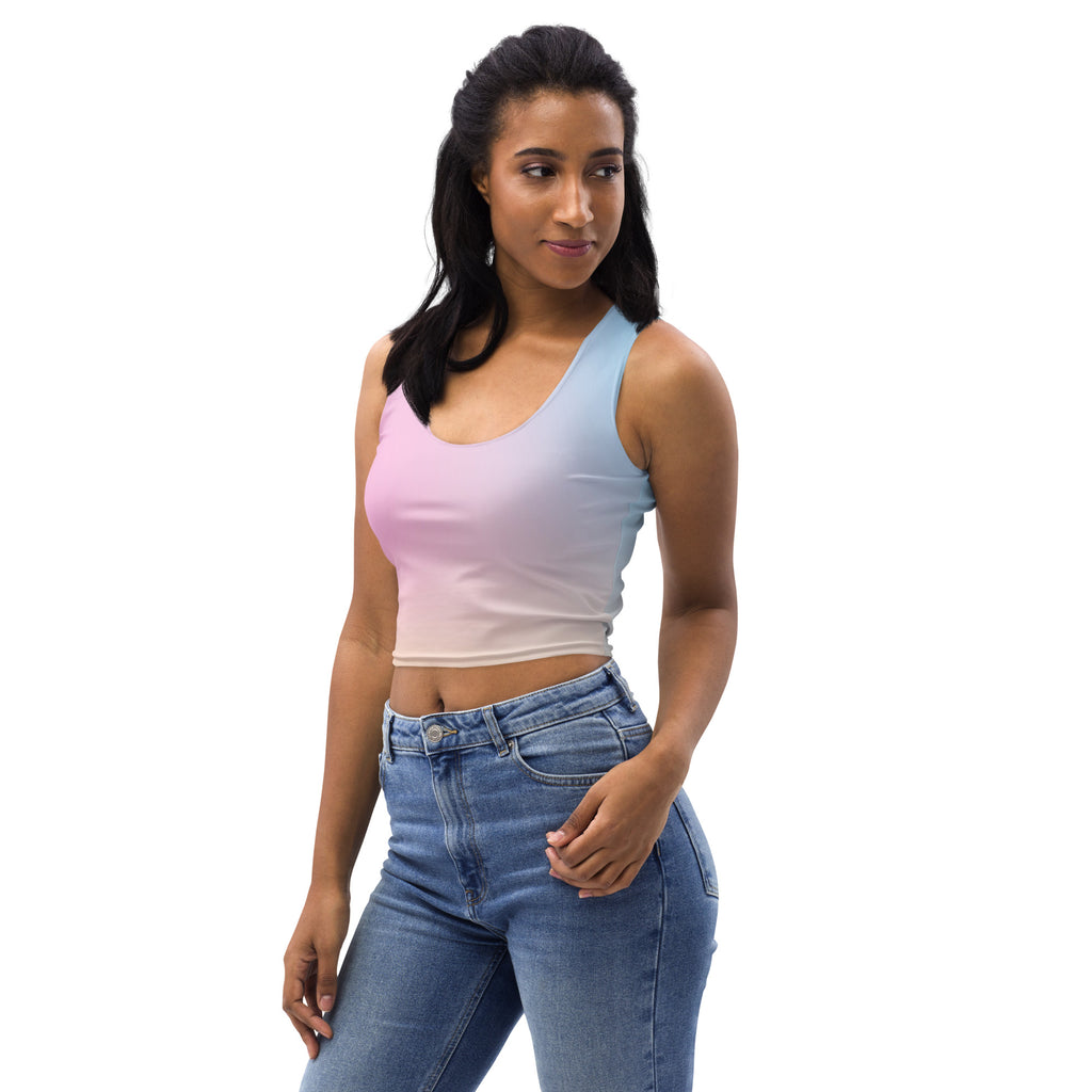 Women’s kawaii pastel gradient buttery soft crop top with soft pink to light blue scoop neckline design
