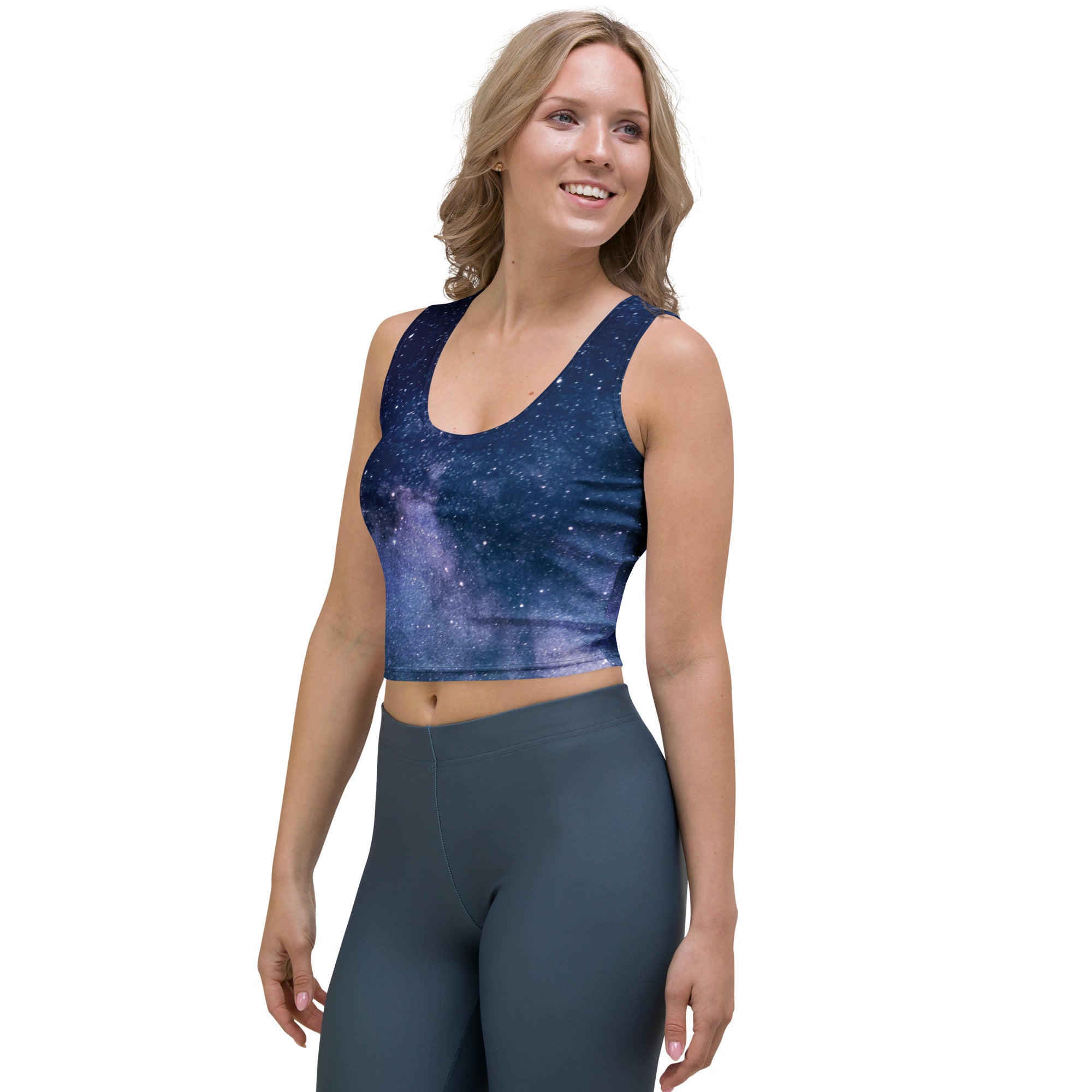 Women's Realistic Galaxy Buttery Soft Crop Top- Quick-Drying UPF 50+ Stretch Top