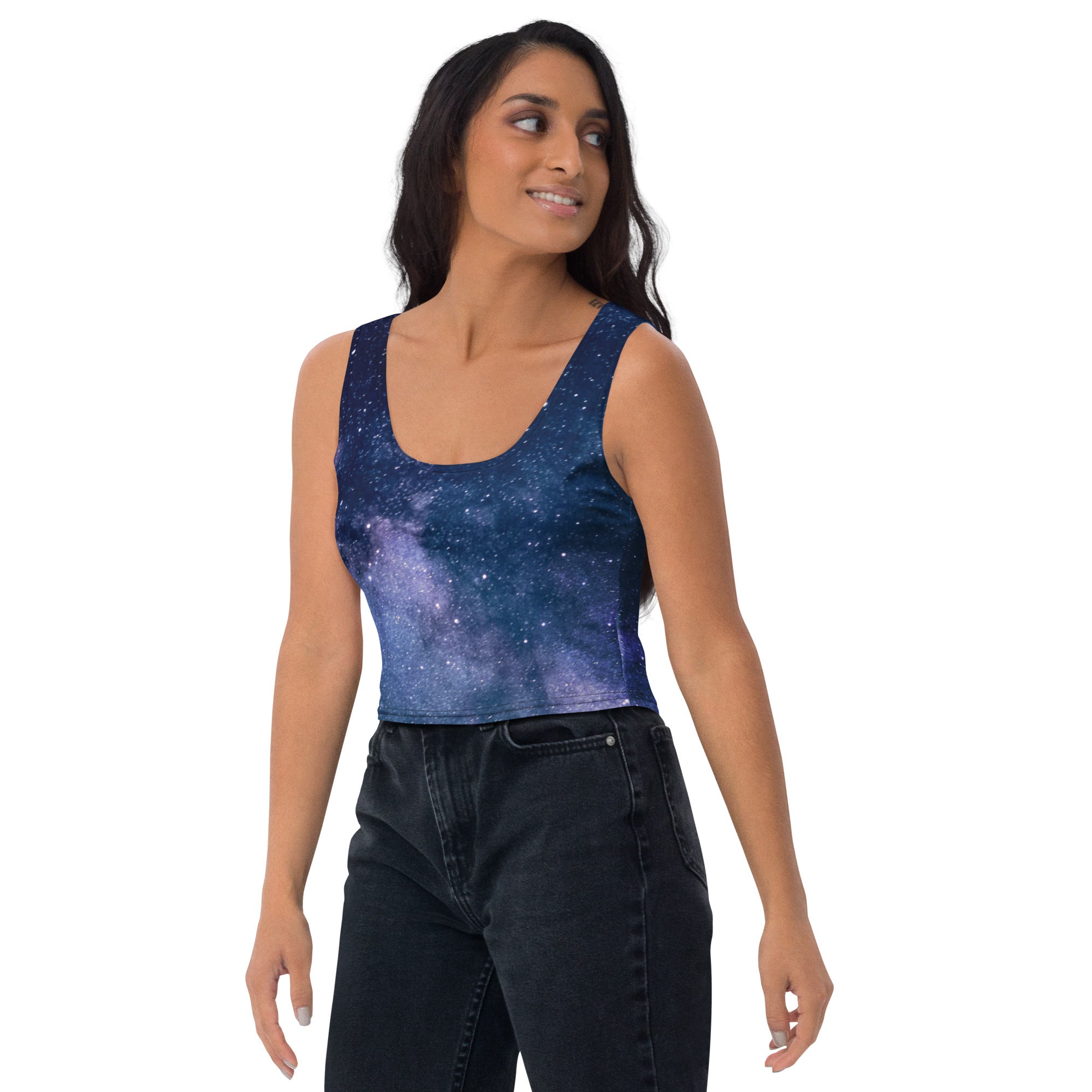 Women's Realistic Galaxy Buttery Soft Crop Top- Quick-Drying UPF 50+ Stretch Top