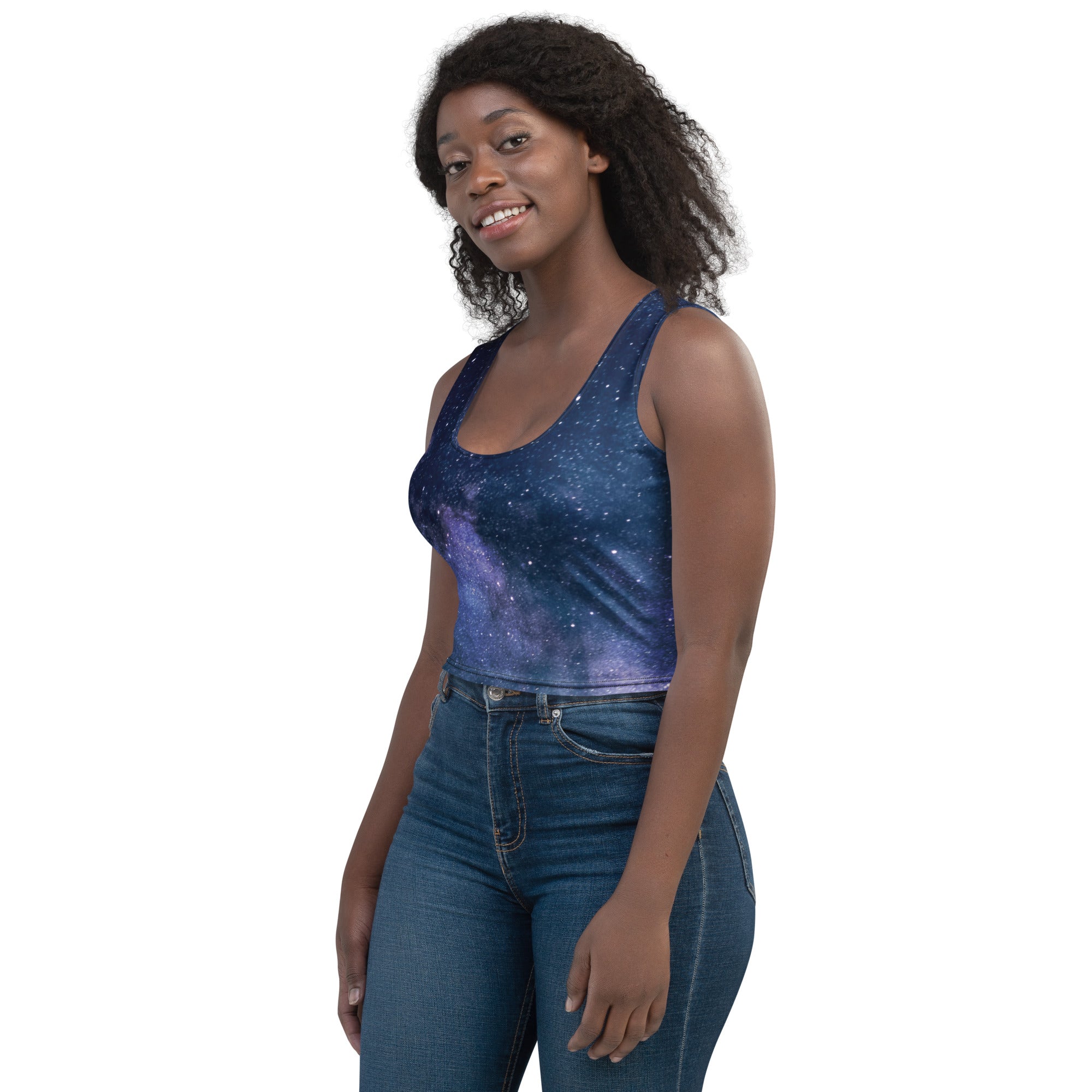 Women's Realistic Galaxy Buttery Soft Crop Top- Quick-Drying UPF 50+ Stretch Top
