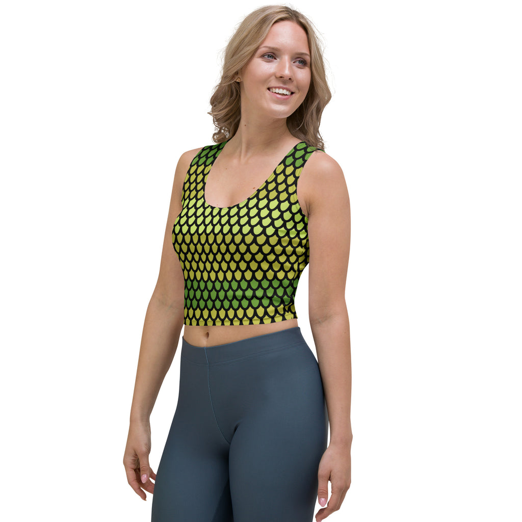 Women's Green Snake Scales Buttery Soft Crop Top- Quick-Drying UPF 50+ Stretch Top