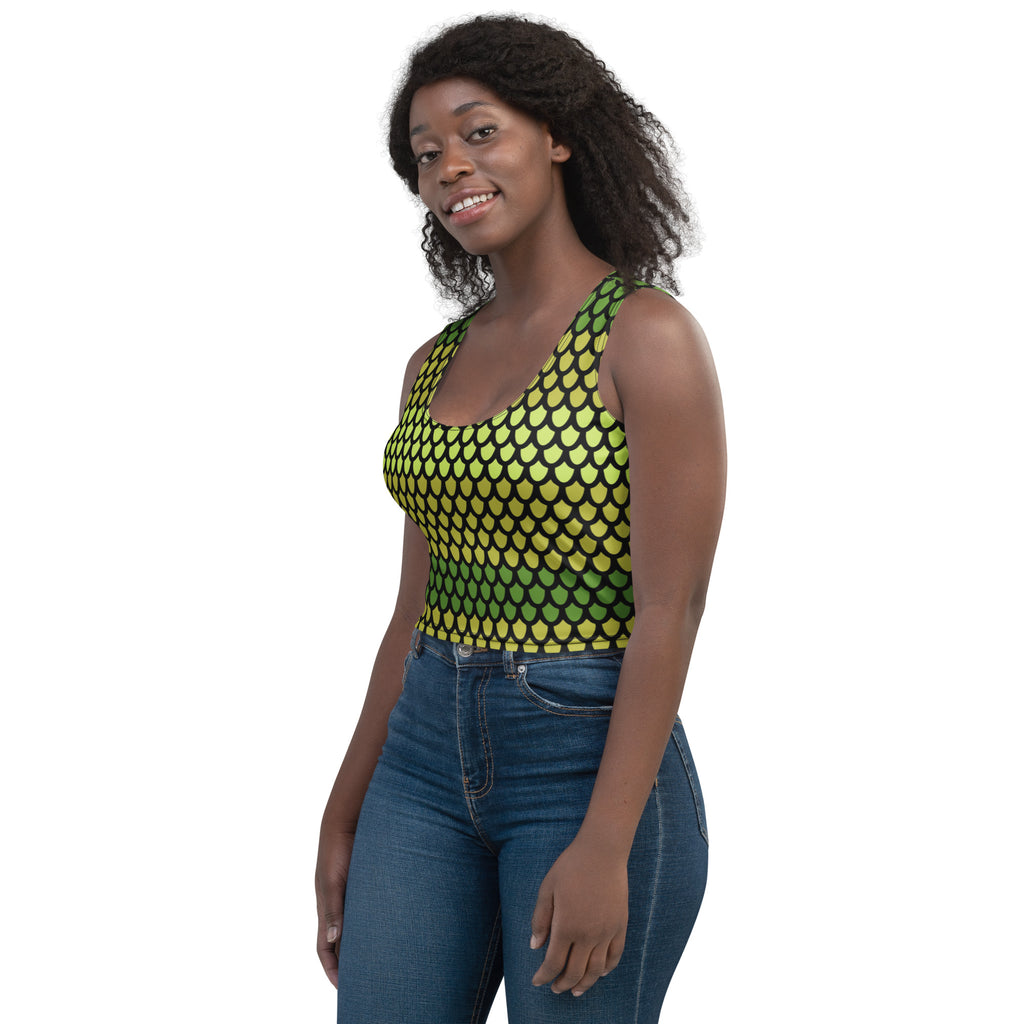 Women's Green Snake Scales Buttery Soft Crop Top- Quick-Drying UPF 50+ Stretch Top