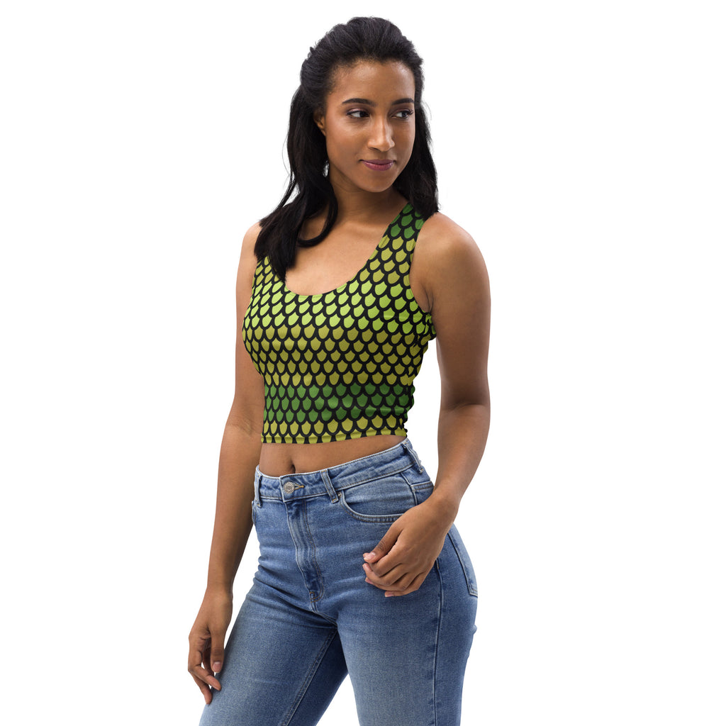 Women's Green Snake Scales Buttery Soft Crop Top- Quick-Drying UPF 50+ Stretch Top