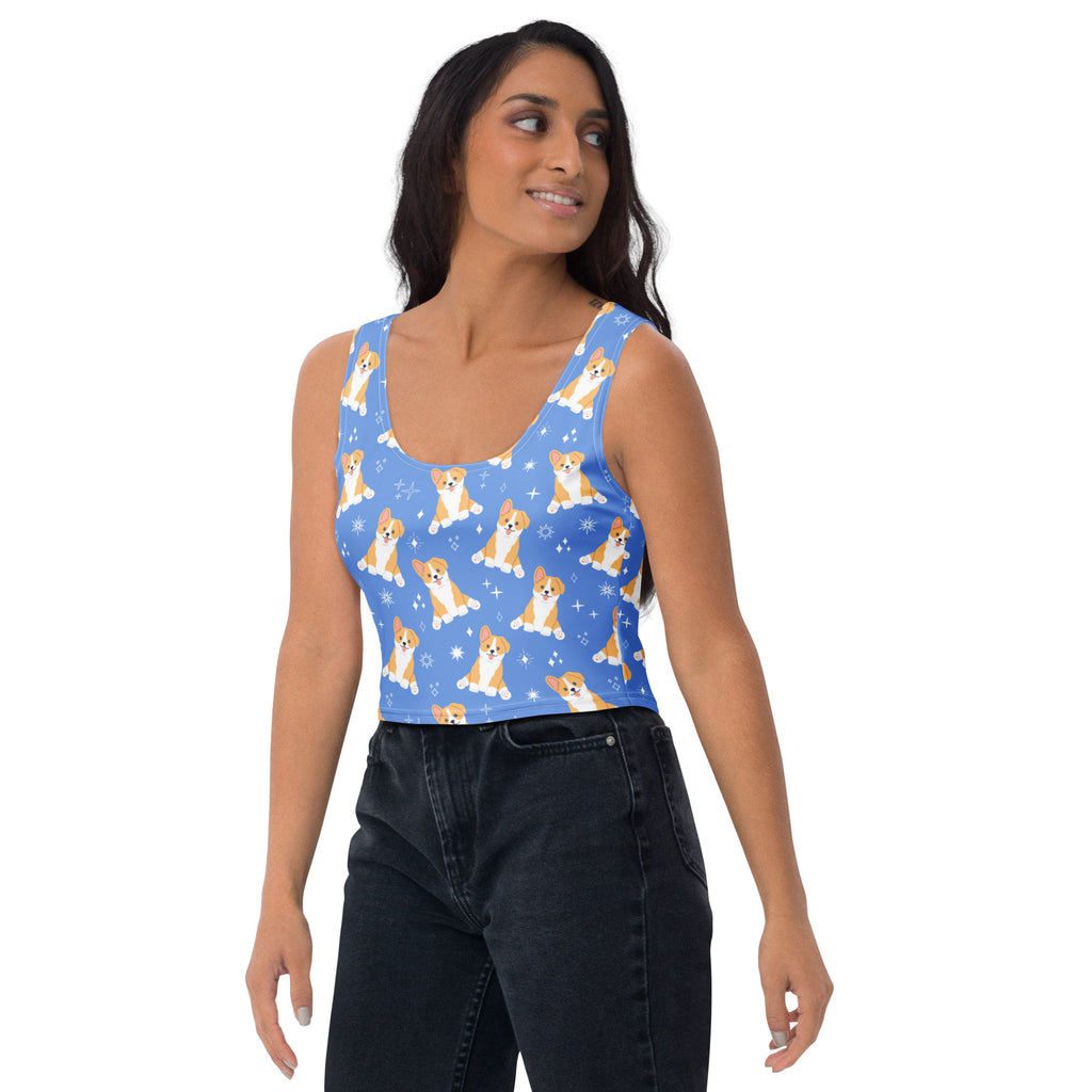 Women's Blue Corgi Dog Buttery Soft Crop Top- Quick-Drying UPF 50+ Stretch Top