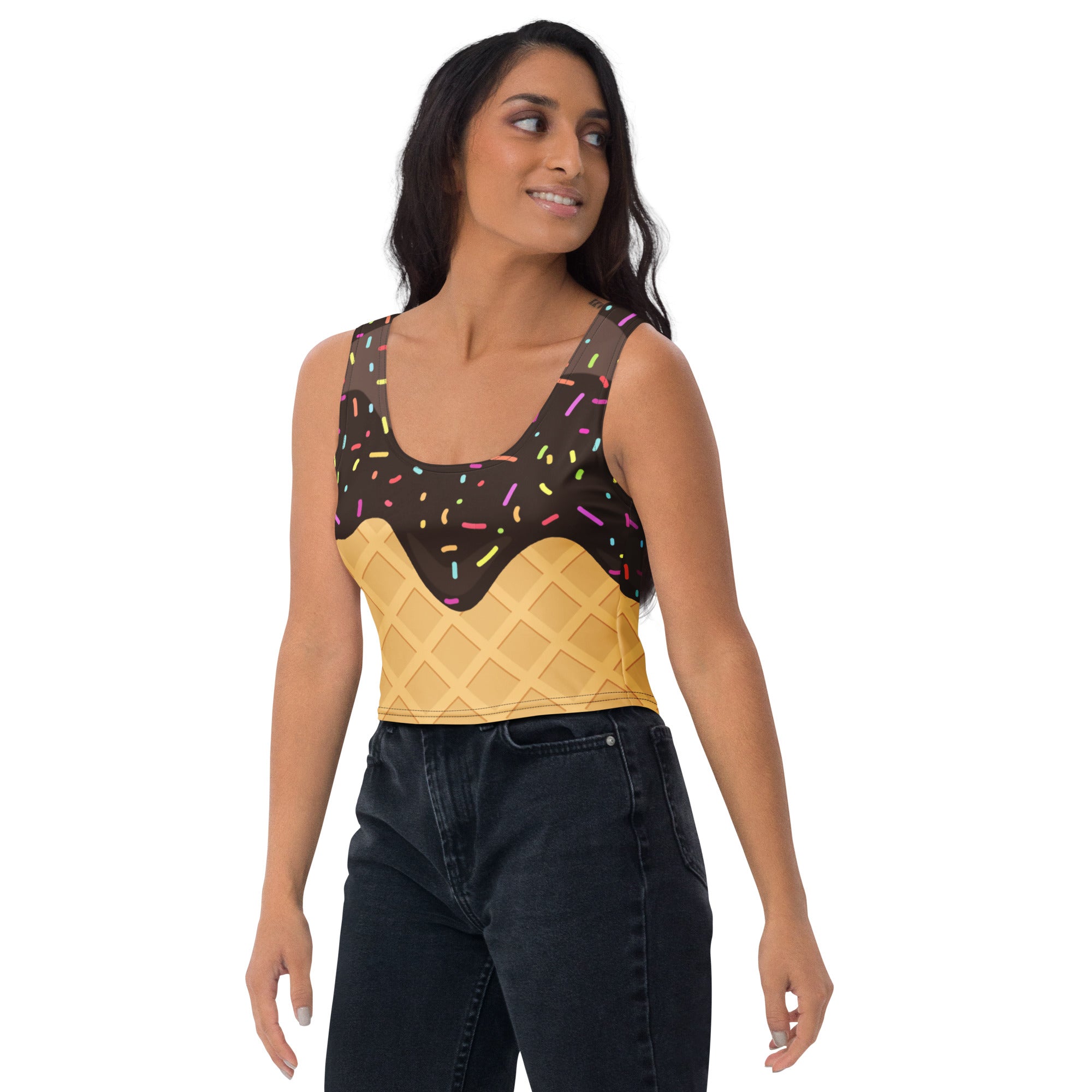 Women's Chocolate Ice Cream Cone Buttery Soft Crop Top- Quick-Drying UPF 50+ Stretch Top