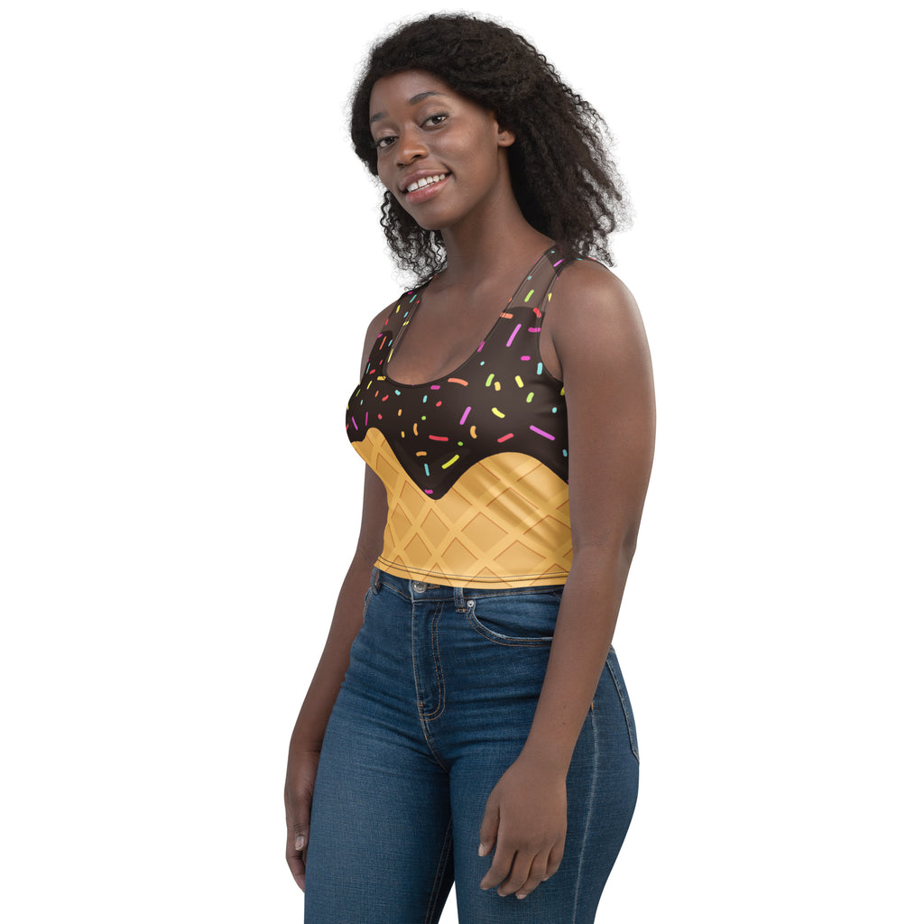 Women's Chocolate Ice Cream Cone Buttery Soft Crop Top- Quick-Drying UPF 50+ Stretch Top
