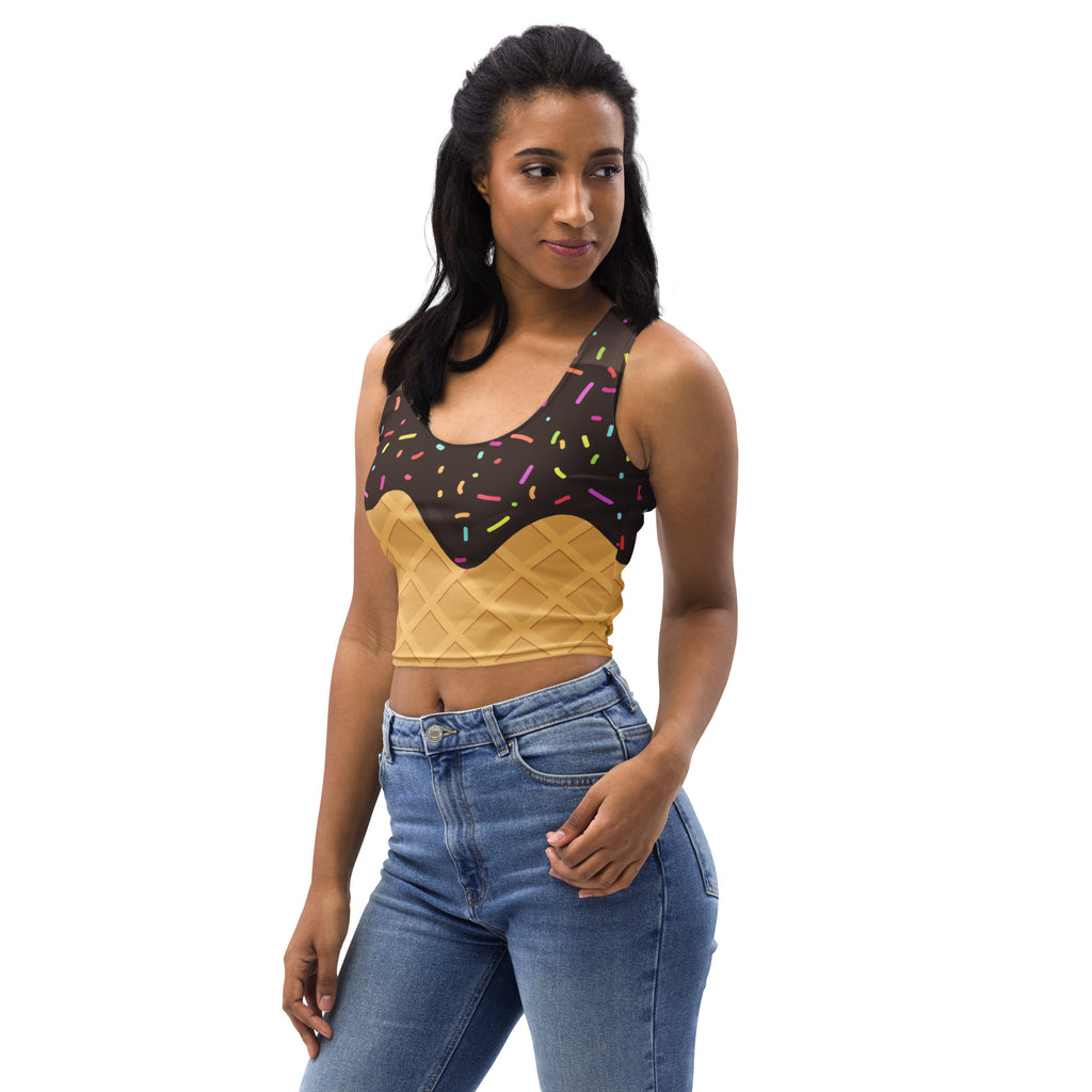 Women's Chocolate Ice Cream Cone Buttery Soft Crop Top- Quick-Drying UPF 50+ Stretch Top