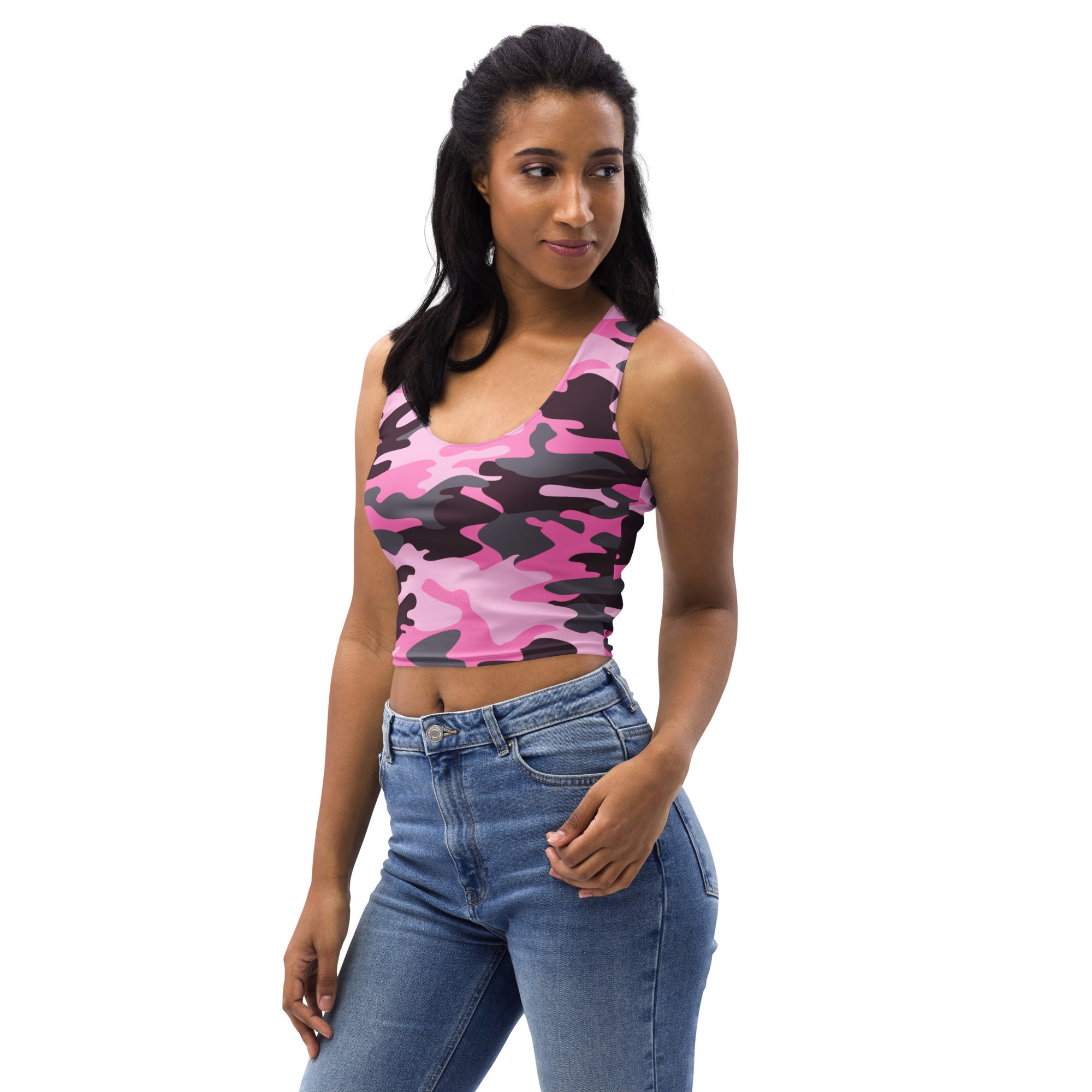Women's Pink Camouflage Buttery Soft Crop Top- Quick-Drying UPF 50+ Stretch Top