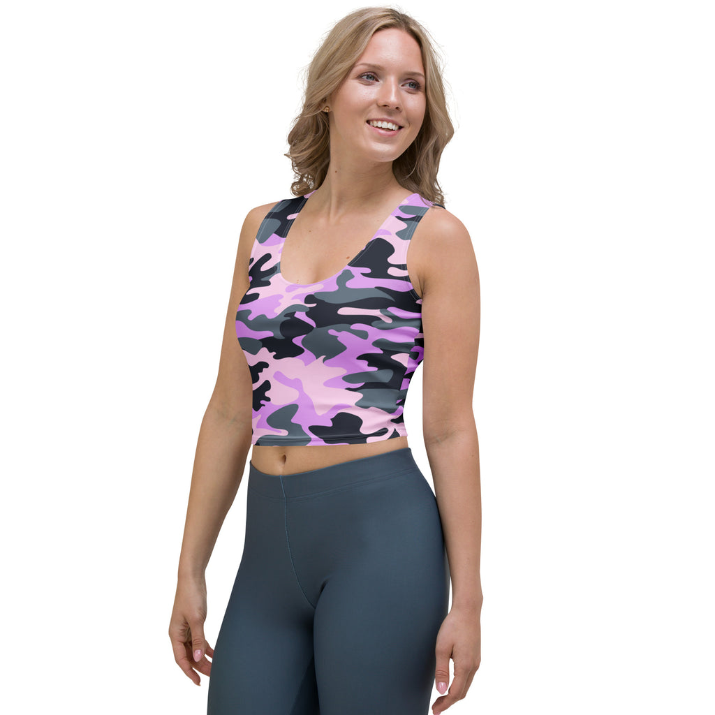 Women's Purple Camouflage Buttery Soft Crop Top- Quick-Drying UPF 50+ Stretch Top