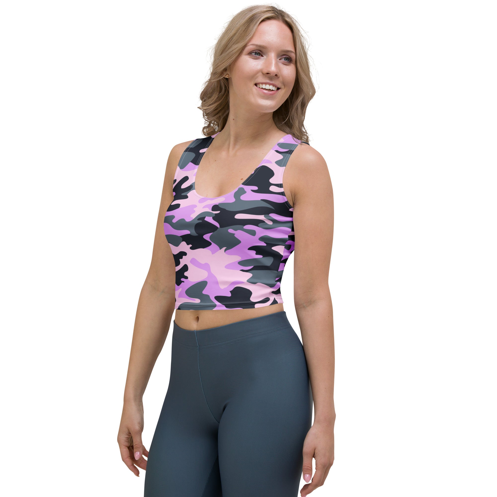 Women's Purple Camouflage Buttery Soft Crop Top- Quick-Drying UPF 50+ Stretch Top