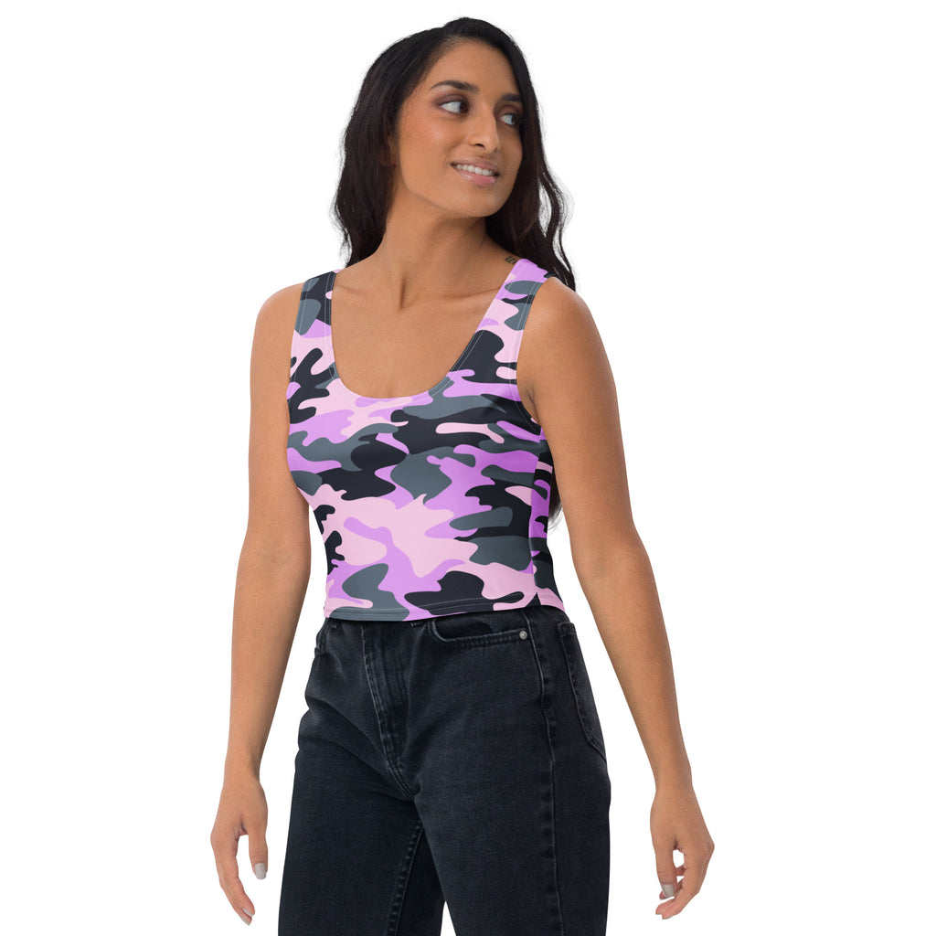 Women's Purple Camouflage Buttery Soft Crop Top- Quick-Drying UPF 50+ Stretch Top