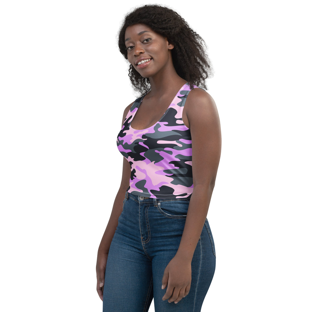 Women's Purple Camouflage Buttery Soft Crop Top- Quick-Drying UPF 50+ Stretch Top