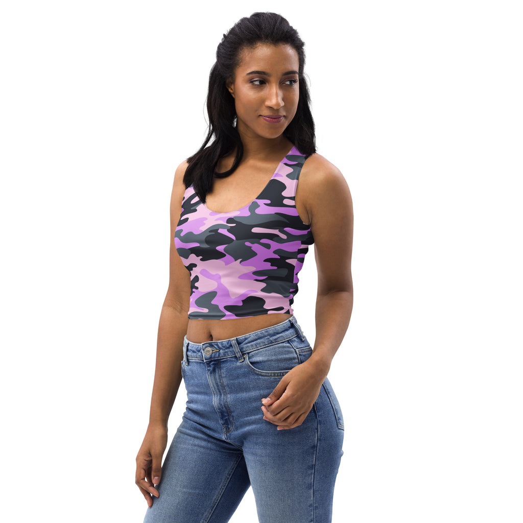Women's Purple Camouflage Buttery Soft Crop Top- Quick-Drying UPF 50+ Stretch Top
