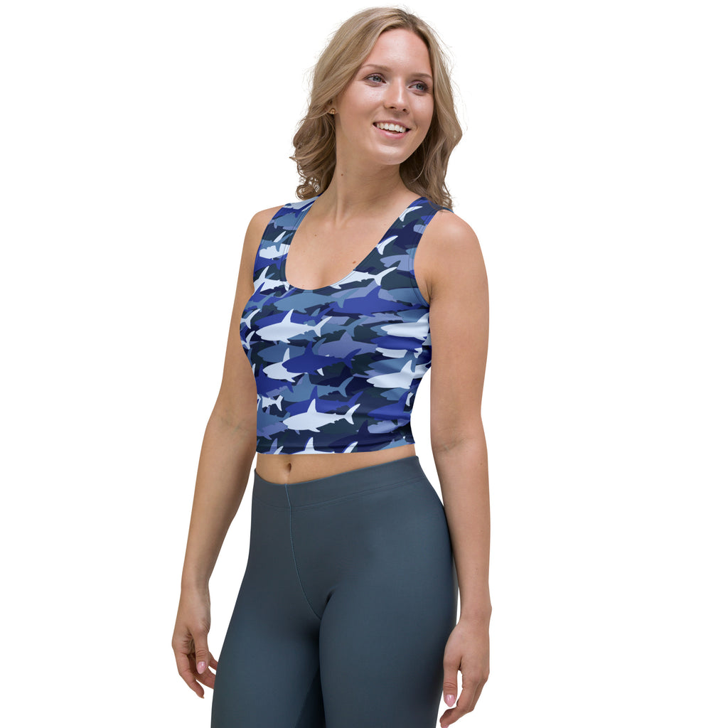 Women's Blue Shark Camouflage Buttery Soft Crop Top- Quick-Drying UPF 50+ Stretch Top