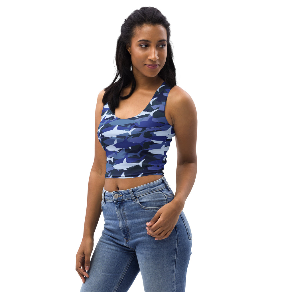 Women's Blue Shark Camouflage Buttery Soft Crop Top- Quick-Drying UPF 50+ Stretch Top
