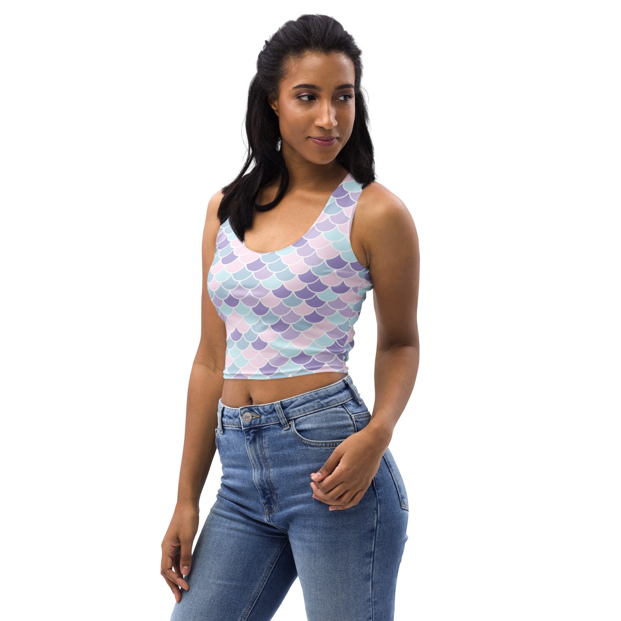 Women's Purple Mermaid Buttery Soft Crop Top- Quick-Drying UPF 50+ Stretch Top