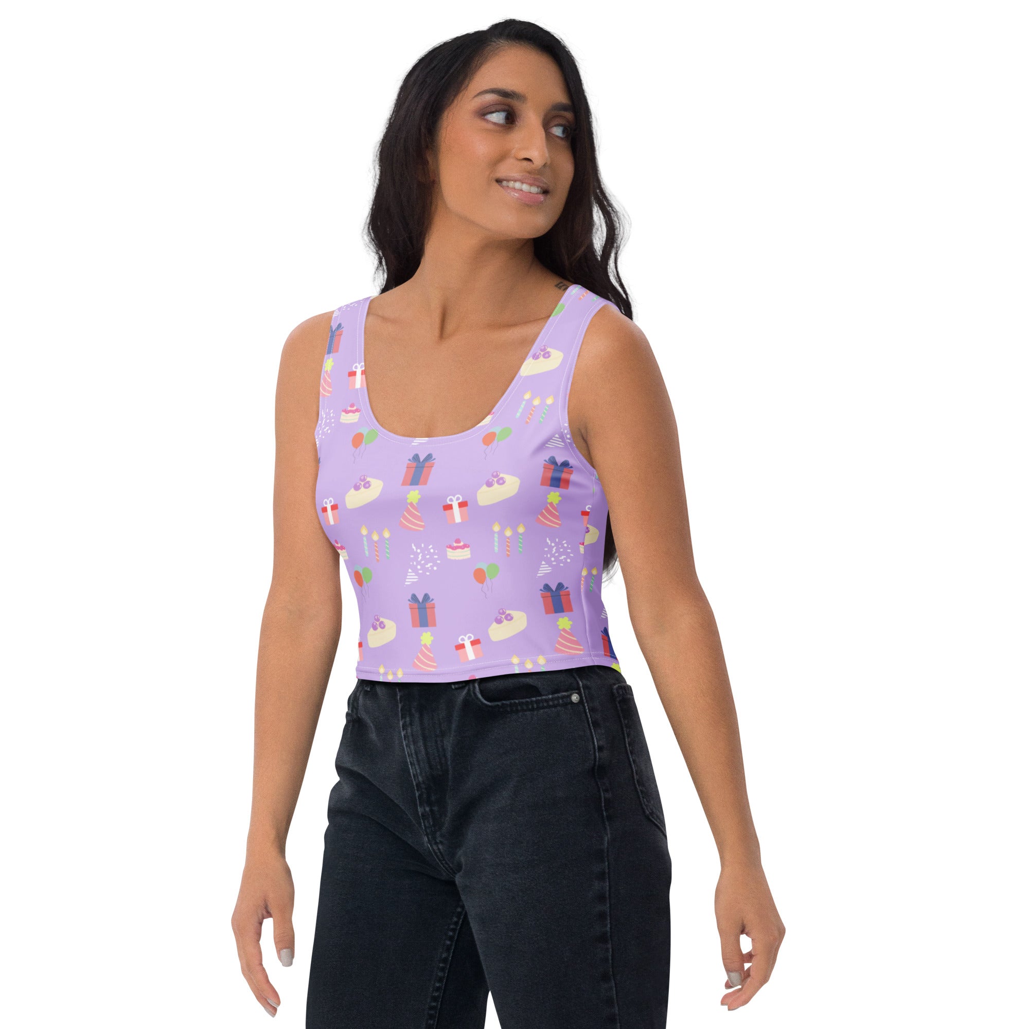 Women's Purple Birthday Party Buttery Soft Crop Top- Quick-Drying UPF 50+ Stretch Top