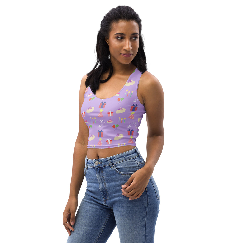 Women's Purple Birthday Party Buttery Soft Crop Top- Quick-Drying UPF 50+ Stretch Top